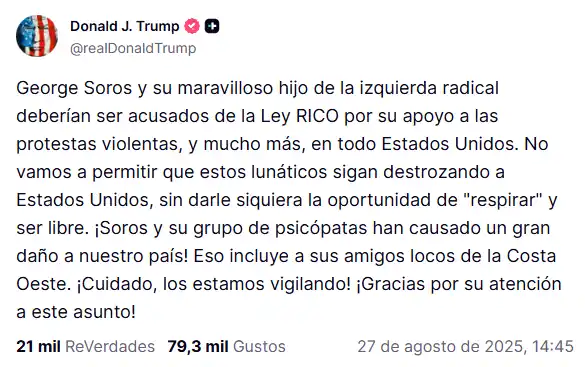 Trump arremete contra George Soros