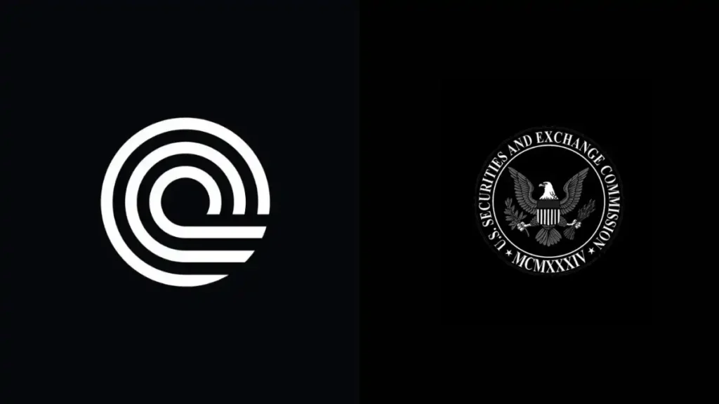 Logo de Ondo Finance junto a un documento de la SEC y un emblema de Nasdaq, representando la solicitud de aplazamiento para la propuesta de valores tokenizados.