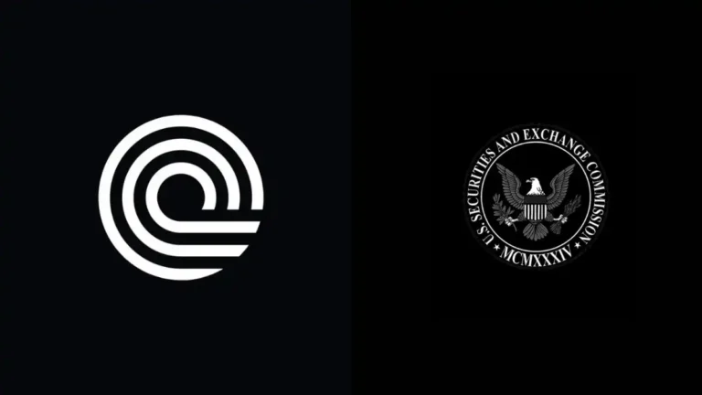 Logo de Ondo Finance junto a un documento de la SEC y un emblema de Nasdaq, representando la solicitud de aplazamiento para la propuesta de valores tokenizados.