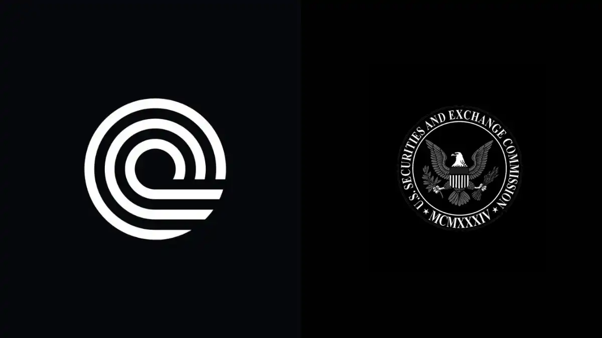 Logo de Ondo Finance junto a un documento de la SEC y un emblema de Nasdaq, representando la solicitud de aplazamiento para la propuesta de valores tokenizados.