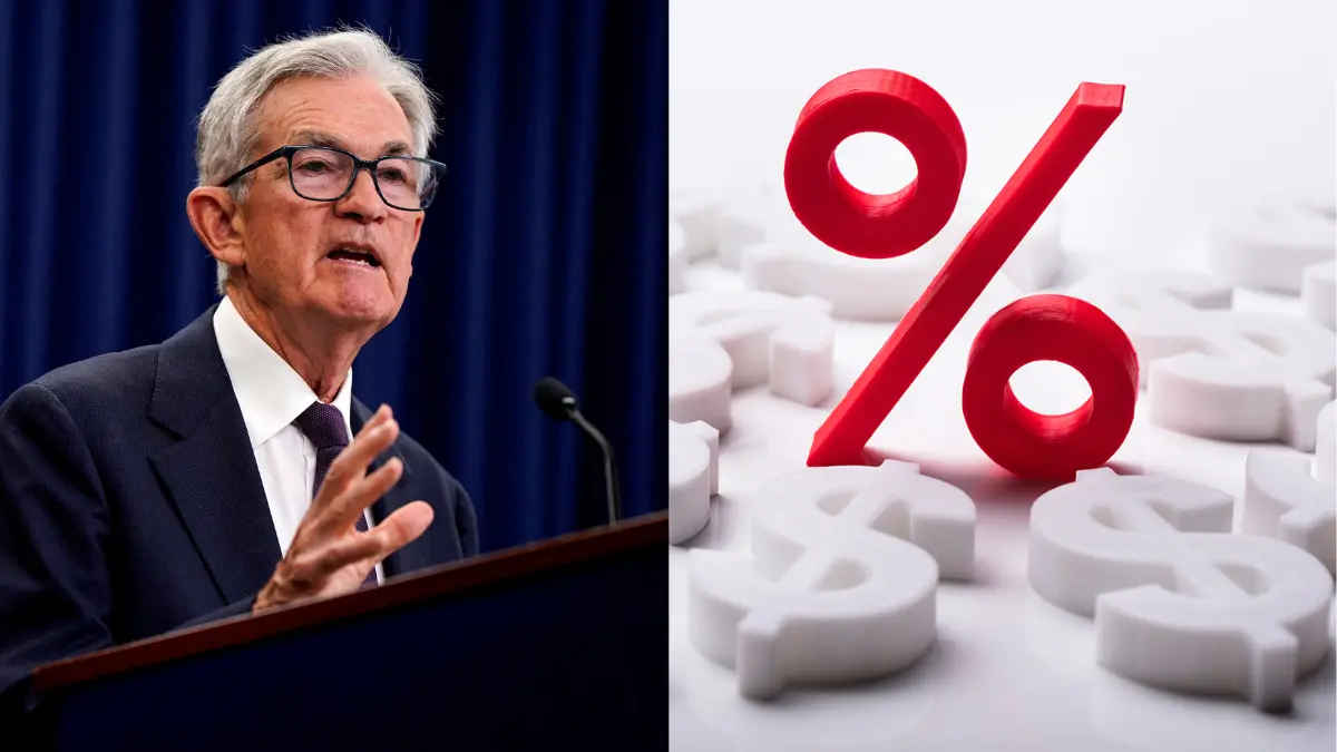 Jerome Powell en rueda de prensa de la Reserva Federal anunciando un nuevo recorte de tipos ante el aumento del desempleo en EE. UU.