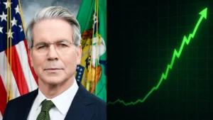 El secretario del Tesoro de Estados Unidos, Scott Bessent, durante una conferencia en la que predice un auge económico transformador para el país.